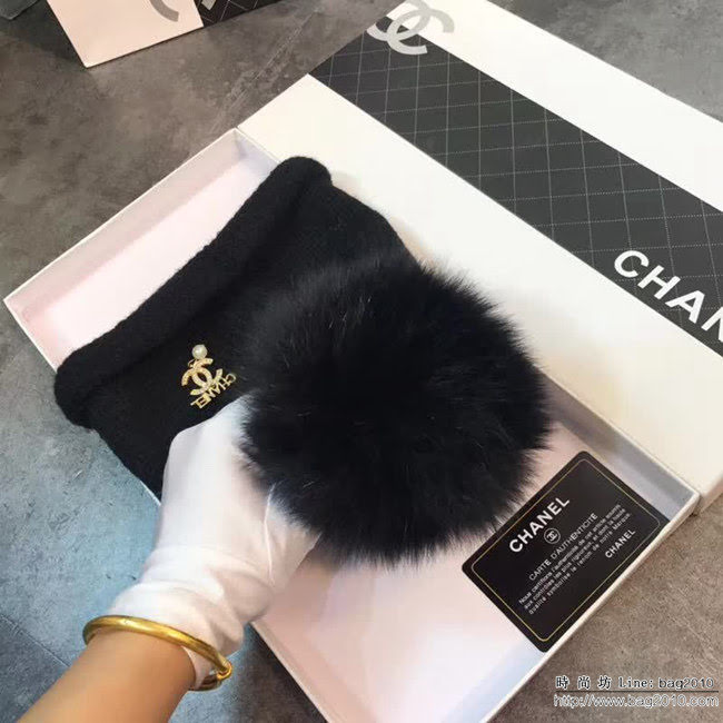 CHANEL香奈兒 日系卷邊款 毛線狐狸毛球針織帽 LLWJ6211